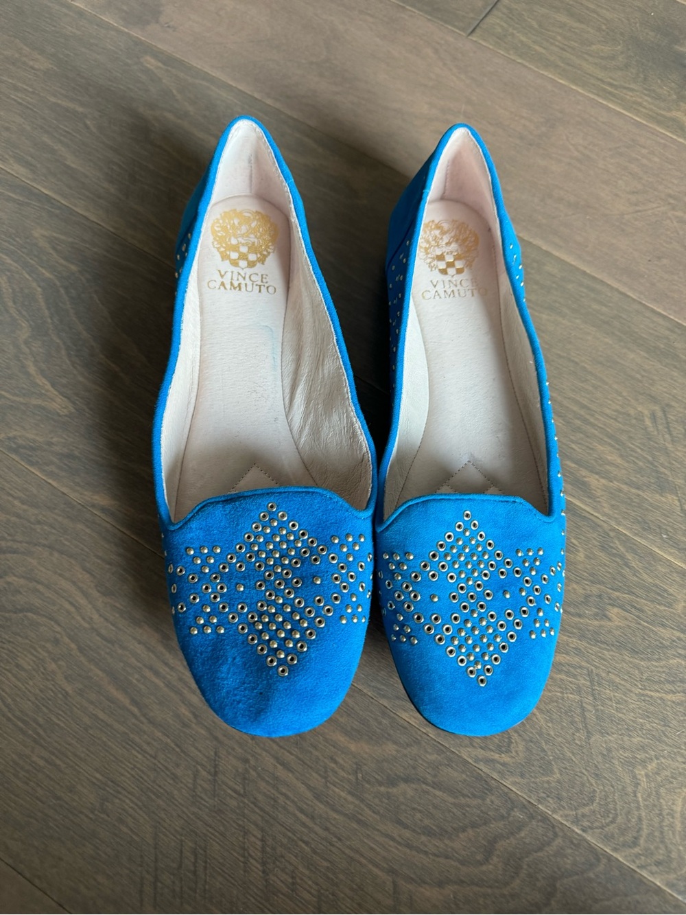 Vince Camuto Turquoise Suede Studded Loafers